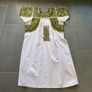 Embroidered Mexican Dress, White and Olive